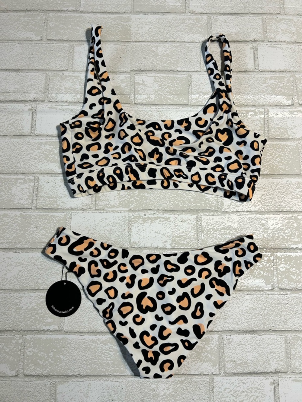 Infamous Leopard Print Bikini Set in Cream, Black & Tan large/x-large - Picture 3 of 4